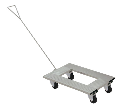 Vestil ACP-2130-9-HDL Aluminum Channel Dolly with Handle 21 in. x 30 in. Deck with Hard Rubber Casters 900 lb. Capacity Silve