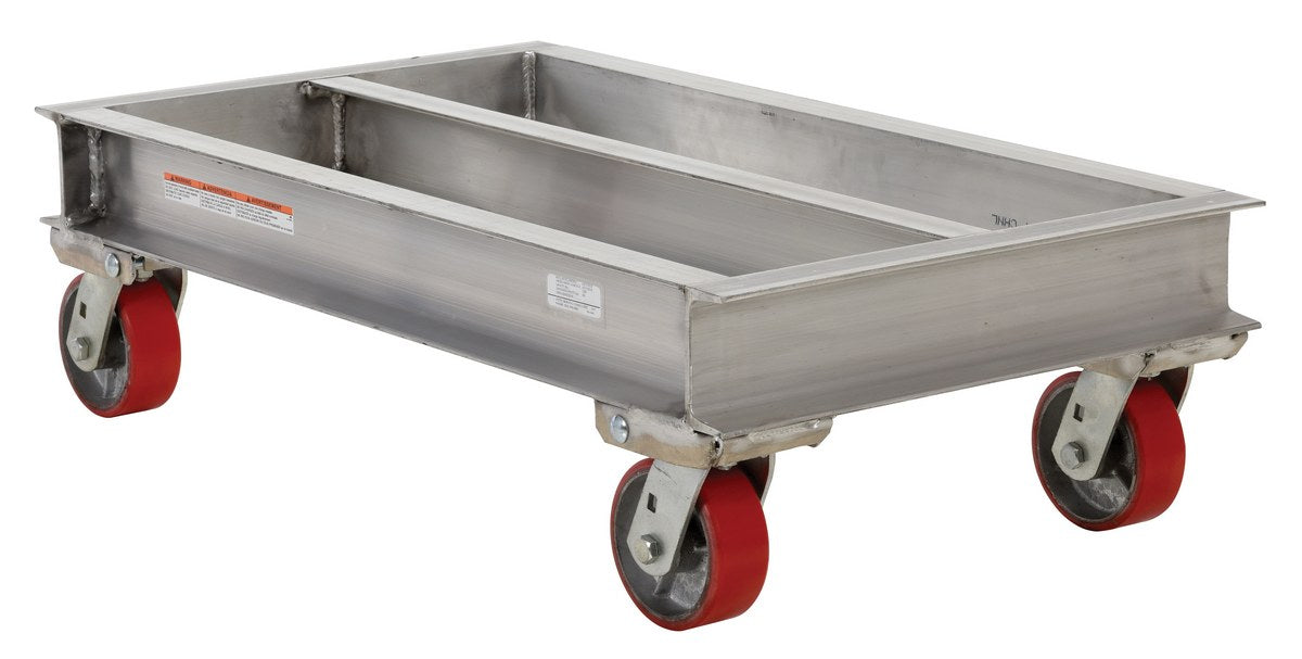 Vestil ACP-2136-20 Aluminum Channel Dolly 21 in. x 36 in. Deck with Poly-On-Steel Casters 2,000 lb. Capacity Silver