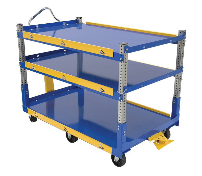 Vestil AEC-3660-3-GFN Steel Ergo Cart with Adjustable Shelves and Glass Filled Nylon Casters 72-1/8 in. x 37-5/16 in. x 49-5/