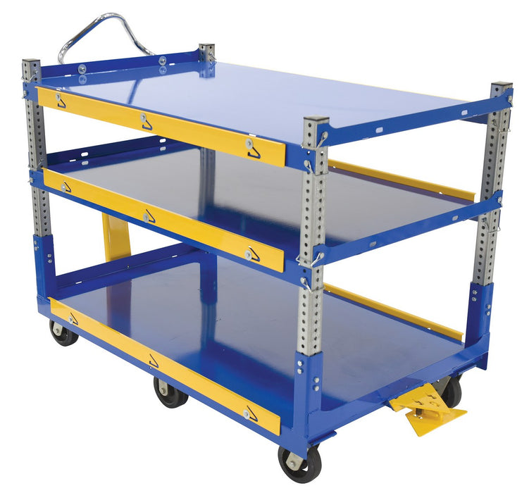 Vestil AEC-3660-3-MR Steel Ergo Cart with Adjustable Shelves and Mold On Rubber Casters 72-1/8 in. x 37-5/16 in. x 49-5/16 in