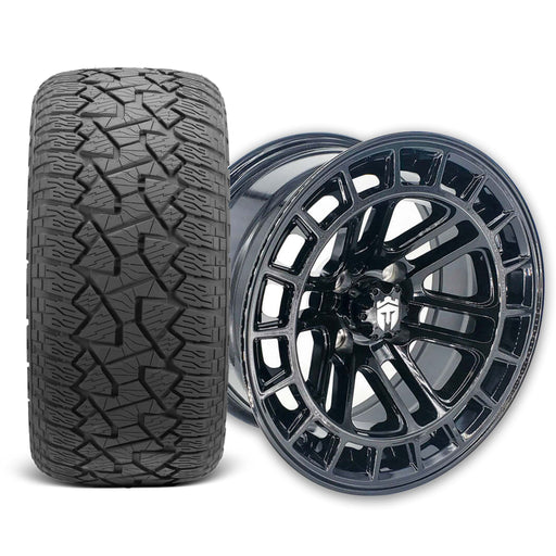 Empire Quest QGB 14x7 Gloss Black Wheel with X Comp Golf A/T Tire golf cart wheel and tire