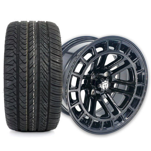 Empire Quest QGB 14x7 Gloss Black Wheel with X Comp Golf H/T Tire golf cart wheel and tire