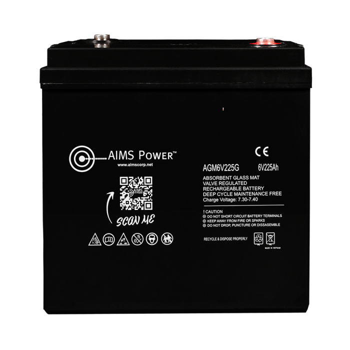 AIMS Power 6 Volt 225Ah AGM Deep Cycle Battery Heavy Duty