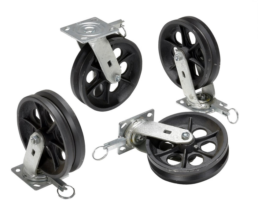 Vestil AHA-2/4-V Cast Iron Swivel V-Groove Casters 8 in. x 2 in. For Aluminum Gantry Crane Models 2,000 lb. Capacity