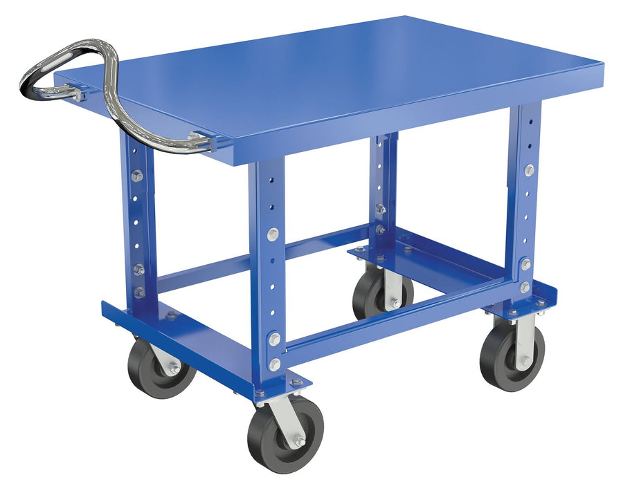 Vestil AHC-1-2436-MR Steel Adjustable Single 24 in. x 36 in. Shelf Cart With Mold-On-Rubber Casters 2,000 lb. Capacity Blue