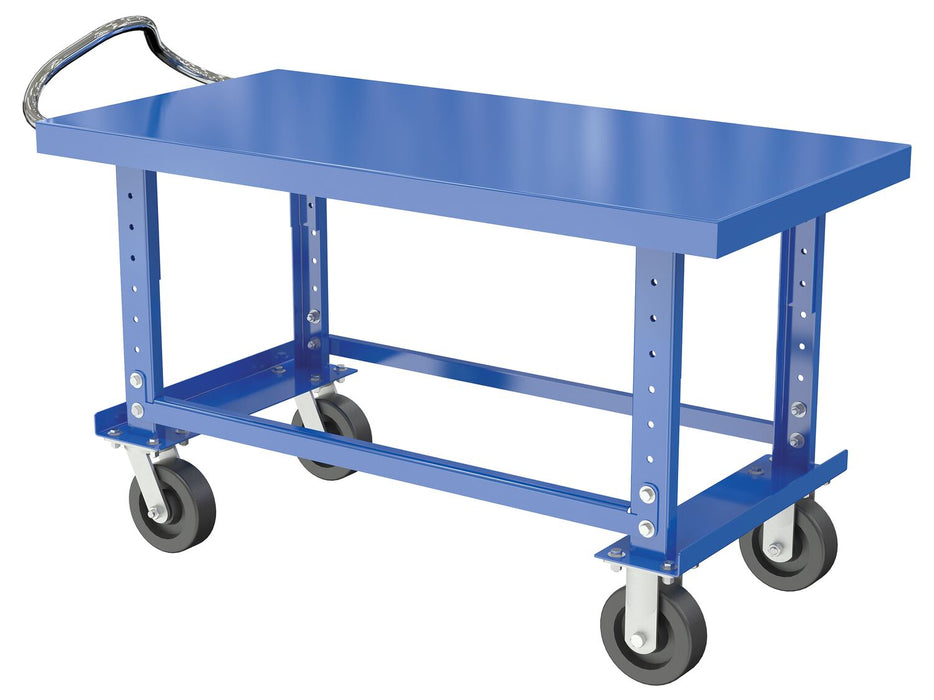 Vestil AHC-1-2448-MR Steel Adjustable Single 24 in. x 48 in. Shelf Cart With Mold-On-Rubber Casters 2,000 lb. Capacity Blue