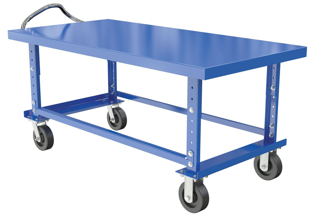Vestil AHC-1-3060-MR Steel Adjustable Single 30 in. x 60 in. Shelf Cart With Mold-On-Rubber Casters 2,000 lb. Capacity Blue