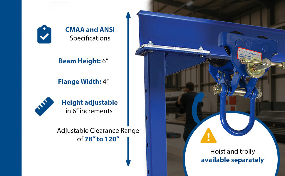 Vestil AHS-2-15-10-VG steel adjustable height gantry crane with v-groove cast iron feature overview 2