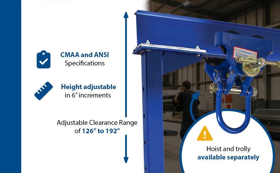 Vestil AHSN-2-10-16-TLC steel knock-down adjustable height gantry crane with total locking feature overview 3