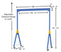 Vestil AHSN-8-15-7-TLC steel knock-down adjustable height gantry crane with total locking dimensions diagram