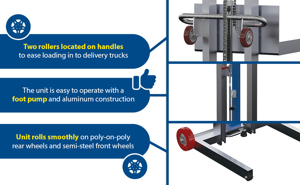 Vestil ALLPH-500-FWFL aluminum low profile lite load lift with foot pump feature overview 1