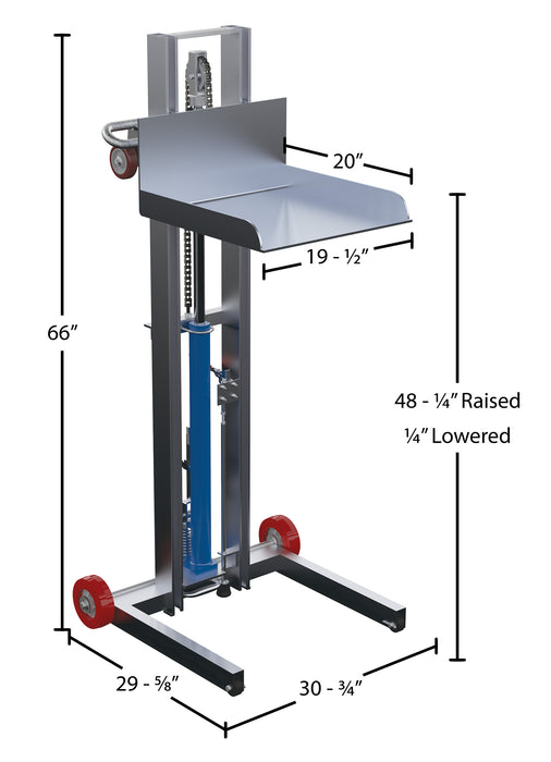 Vestil ALLPH-500-FWFL aluminum low profile lite load lift with foot pump dimensions diagram