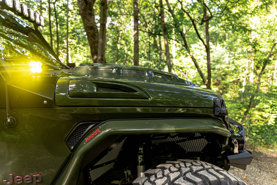 DV8 Offroad 2018-2026 Jeep Wrangler JL & Gladiator JT Heat Dispersion Hood – installed on vehicle, image 7 of 19