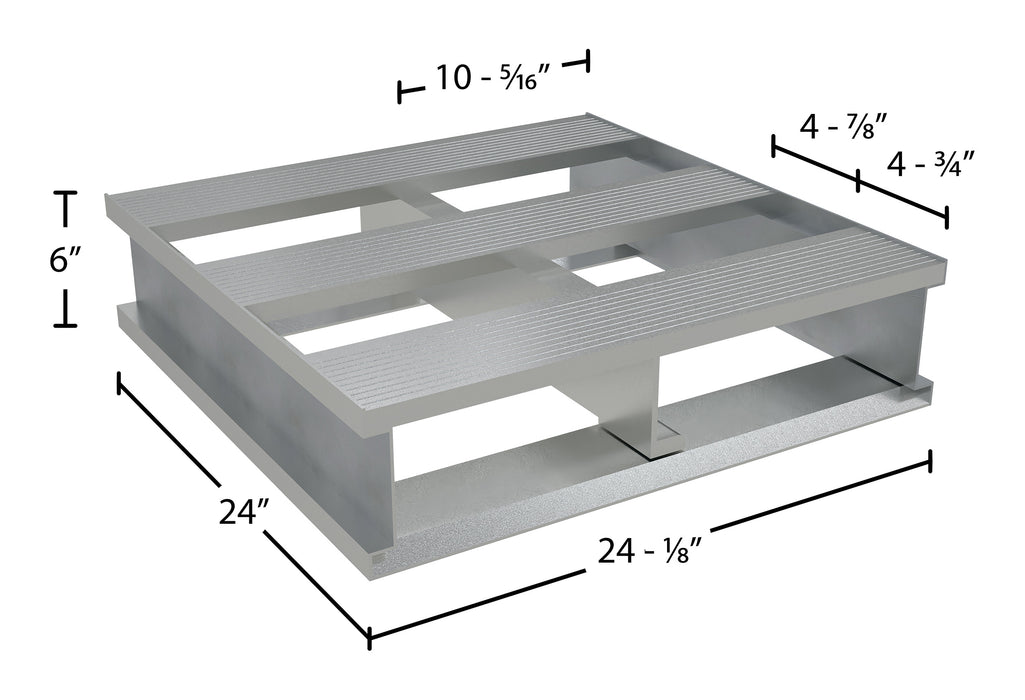 Vestil AP-2424 aluminum heavy duty half pallet dimensions diagram