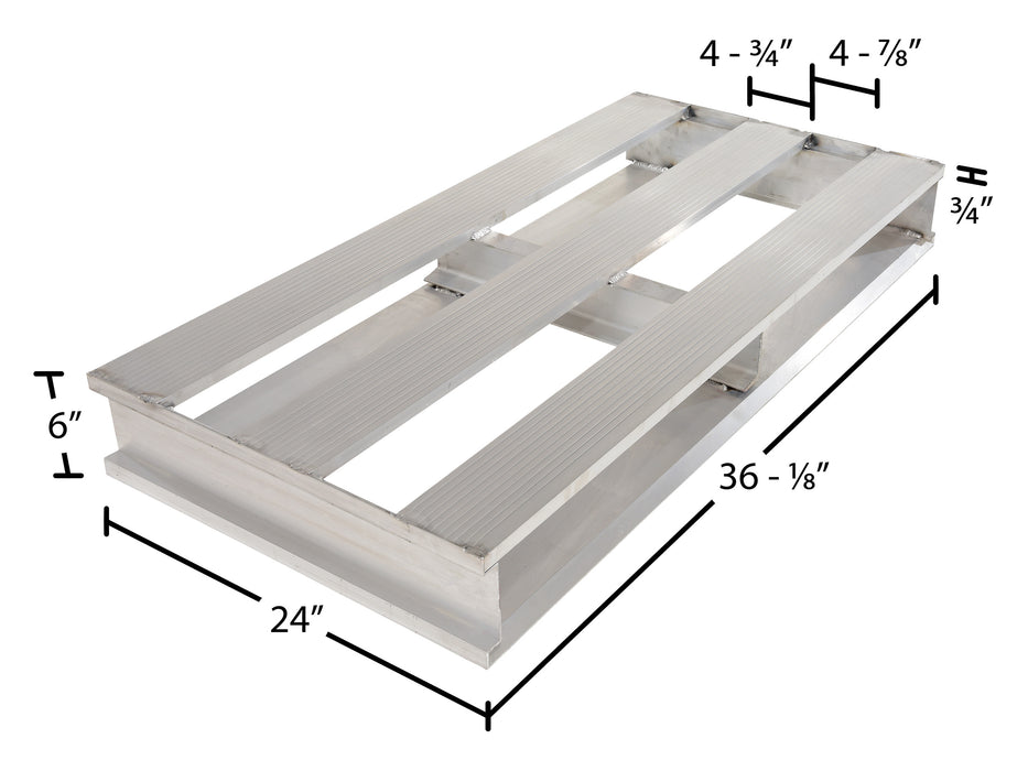 Vestil AP-3624 aluminum heavy duty half pallet dimensions diagram