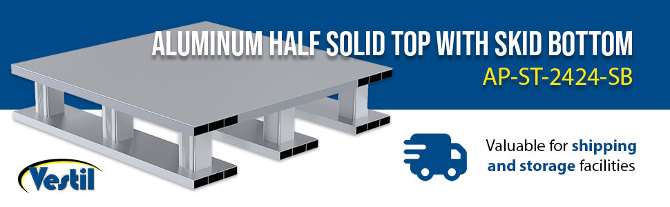 Vestil AP-ST-2424-SB aluminum half solid top with skid bottom feature overview 2