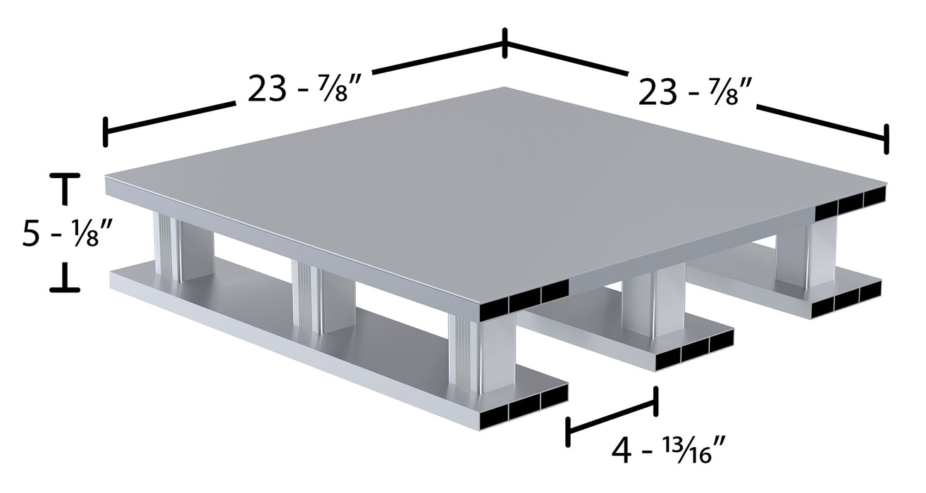 Vestil AP-ST-2424-SB aluminum half solid top with skid bottom dimensions diagram