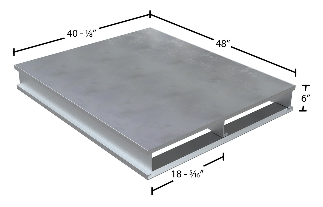 Vestil AP-ST-4048 aluminum heavy duty solid top pallet dimensions diagram