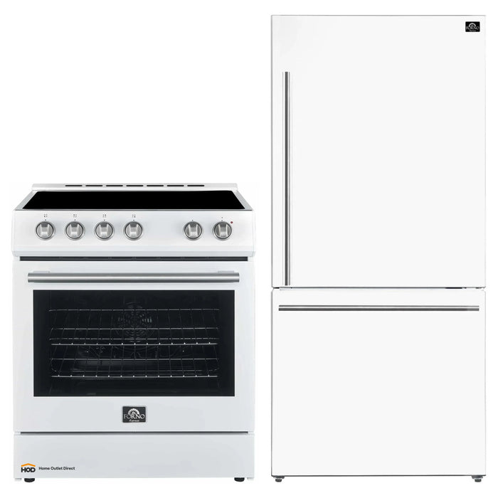 Forno Espresso 2-Piece Appliance Package - 30-Inch Electric Range with 5.0 Cu.Ft. Electric Oven and Refrigerator in White with Stainless Steel Trim