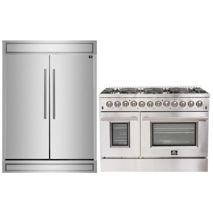 Forno 2-Piece Appliance Package - 48-Inch Dual Fuel Range and 60-Inch Built-In Refrigerator in Stainless Steel (FBDL-017-03CAUS)