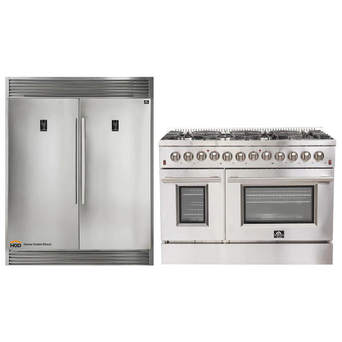 Forno 2-Piece Appliance Package - 48-Inch Dual Fuel Range  & 60-Inch Pro-Style Refrigerator in Stainless Steel (FBDL-005-02CAUS)