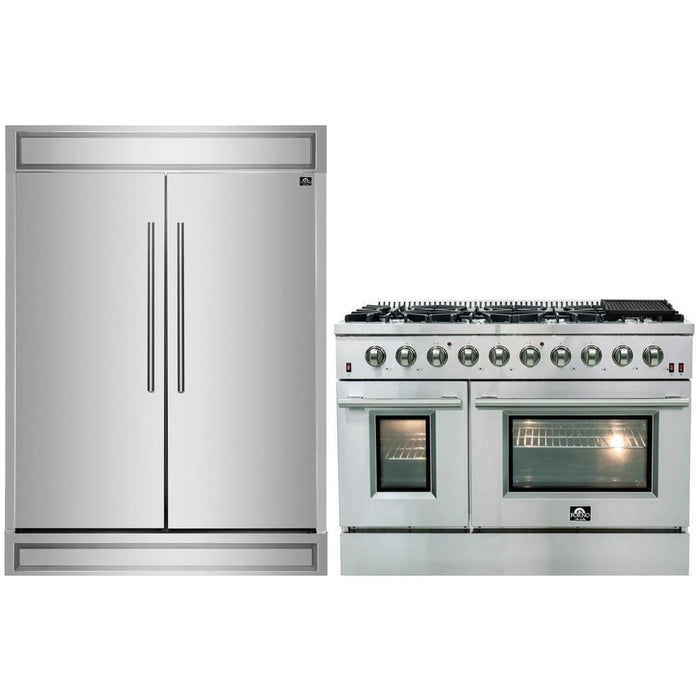 Forno 2-Piece Appliance Package - 48-Inch Gas Range and 60-Inch Built-In Refrigerator in Stainless Steel (FBDL-018-03CAUS)