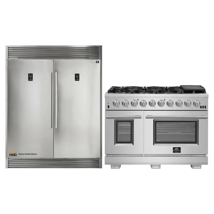 Forno 2-Piece Appliance Package - 48-Inch Gas Range  & 60-Inch Pro-Style Refrigerator in Stainless Steel (FBDL-019-04CAUS)