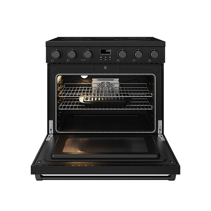 Thor Kitchen 36-Inch Matte Black Electric Range (ARE36B) – front side open