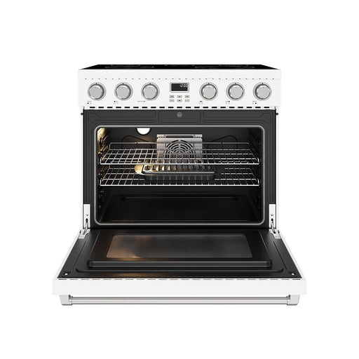Thor Kitchen 36-Inch White Electric Range (ARE36W) – front side open