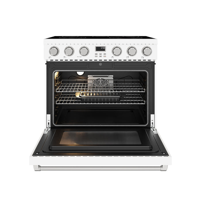 Thor Kitchen 36-Inch White Electric Range (ARE36W) – front side open