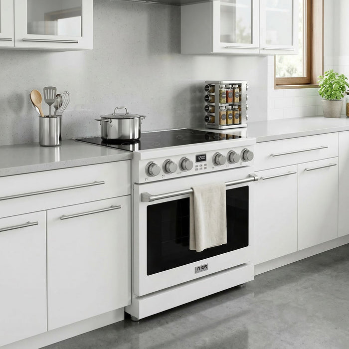Thor Kitchen 36-Inch White Electric Range (ARE36W) – right angle