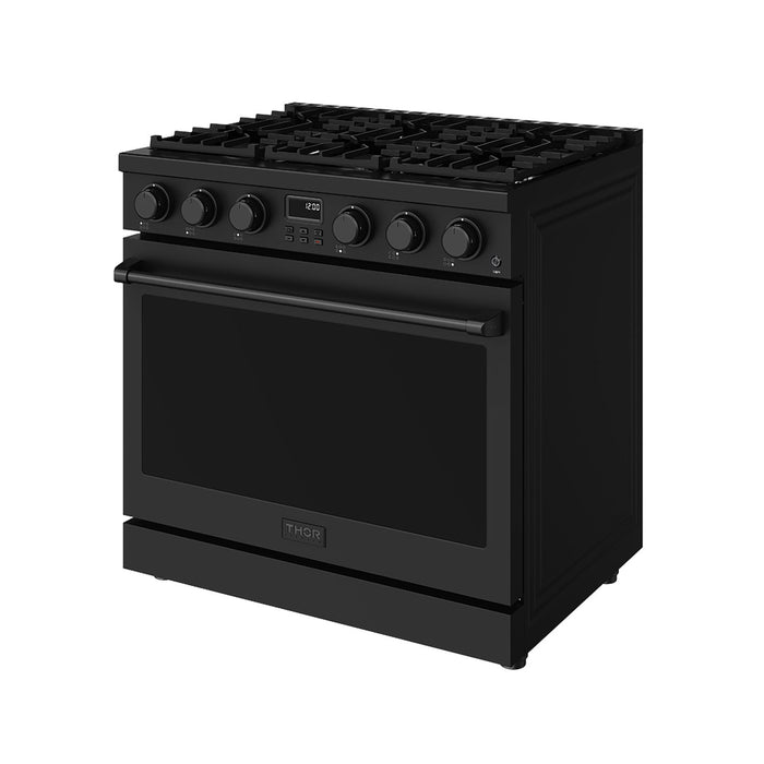 Thor Kitchen 36-Inch Matte Black Gas Range (ARG36B) – front right side closed 1