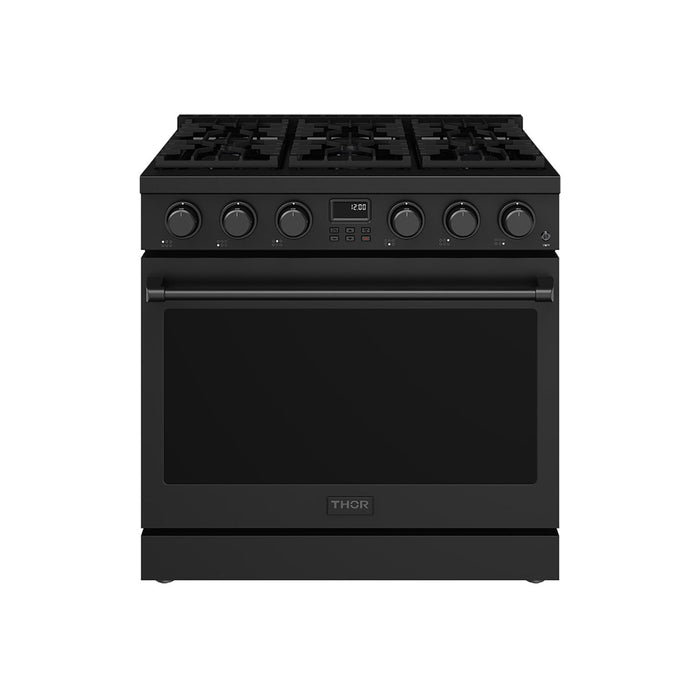 Thor Kitchen 36-Inch Matte Black Gas Range (ARG36B) – front side closed