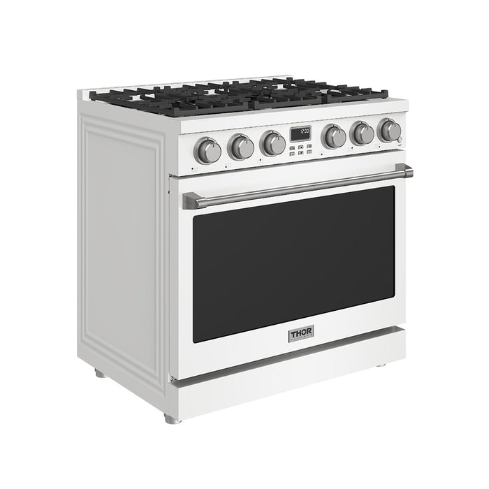 Thor Kitchen 36-Inch White Gas Range (ARG36W) – front left side closed