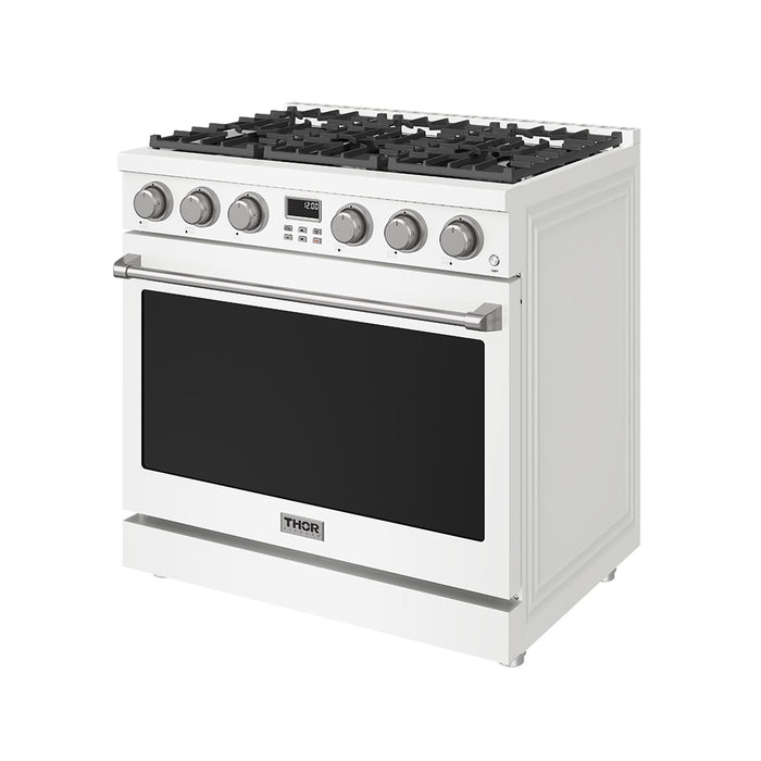 Thor Kitchen 36-Inch White Gas Range (ARG36W) – front right side closed 1