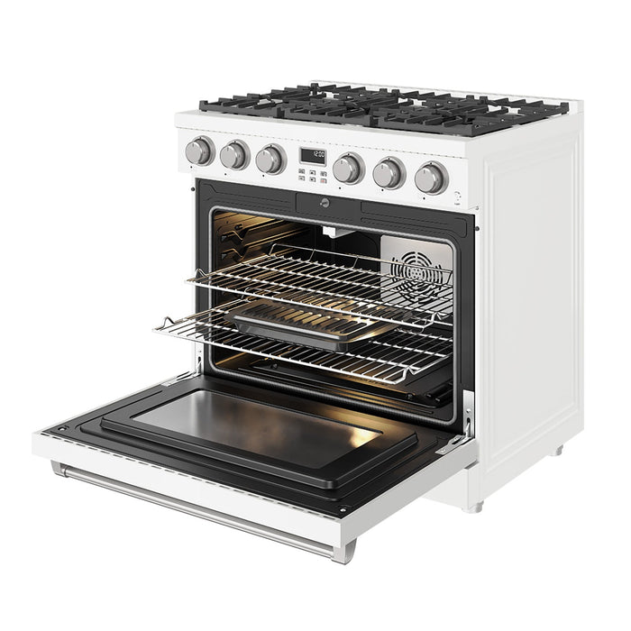 Thor Kitchen 36-Inch White Gas Range (ARG36W) – front right side open 2