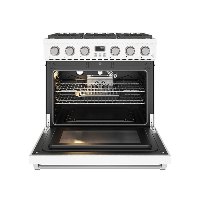 Thor Kitchen 36-Inch White Gas Range (ARG36W) – front side open