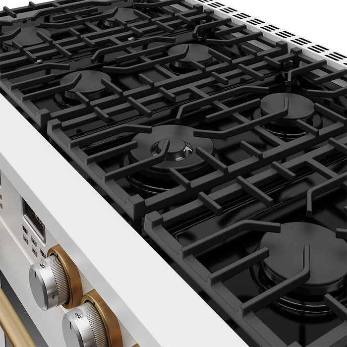 Thor Kitchen 48-Inch White and Bronze Gas Range (ARG48W-BRZ) – close-up cooktop