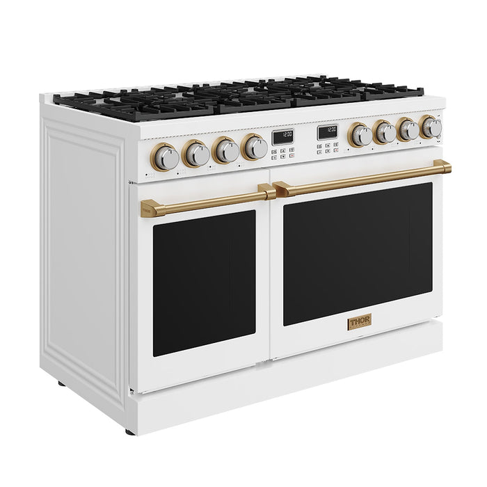 Thor Kitchen 48-Inch White and Bronze Gas Range (ARG48W-BRZ) – front left side closed