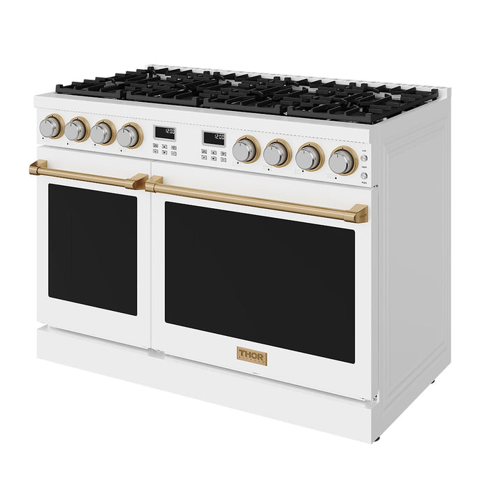 Thor Kitchen 48-Inch White and Bronze Gas Range (ARG48W-BRZ) – front right side closed