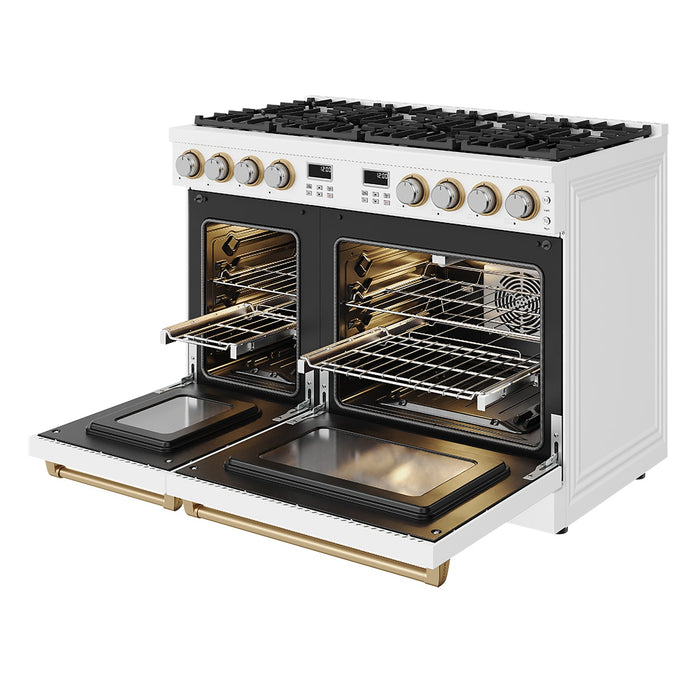 Thor Kitchen 48-Inch White and Bronze Gas Range (ARG48W-BRZ) – front right side open 2