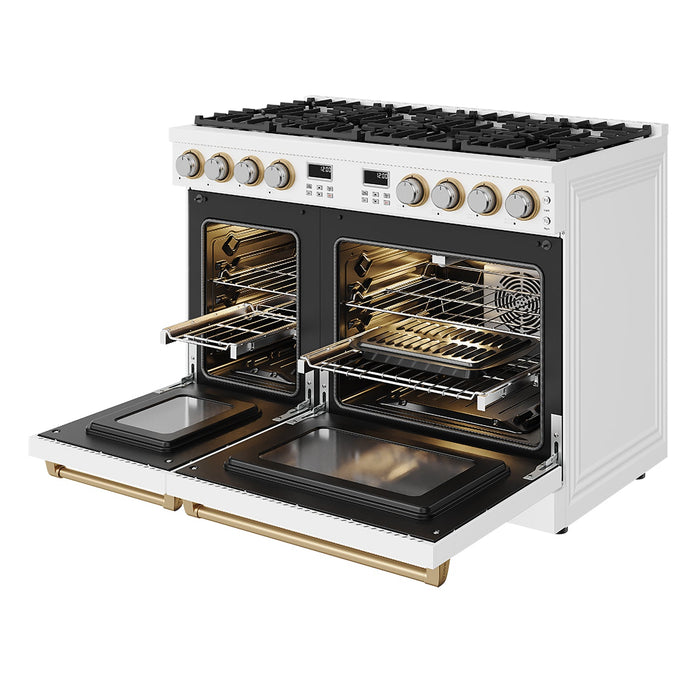 Thor Kitchen 48-Inch White and Bronze Gas Range (ARG48W-BRZ) – front right side open 1