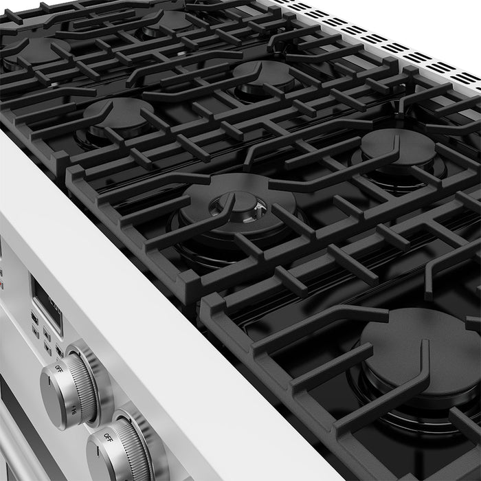 Thor Kitchen 48-Inch White Gas Range (ARG48W) – close-up cooktop