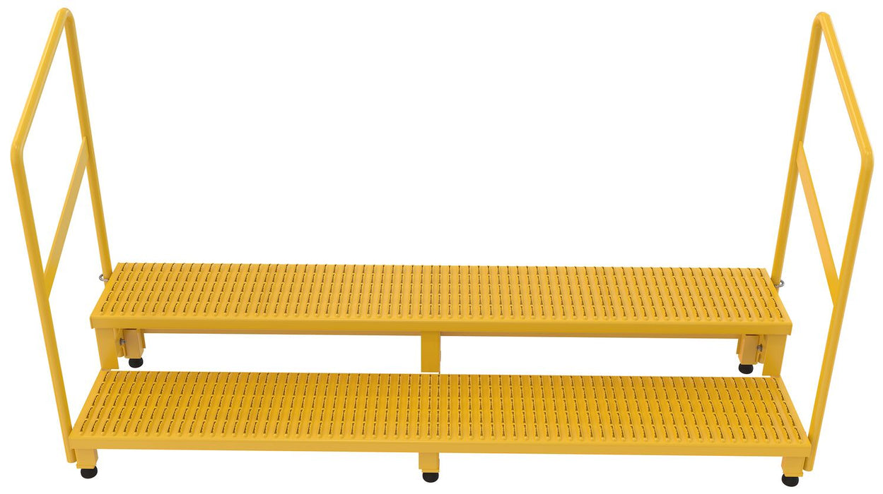 Vestil ASP-72-HR Steel Adjustable Step Stand 72 inch Wide 2-Step with Handrails 500 lb. Capacity Yellow