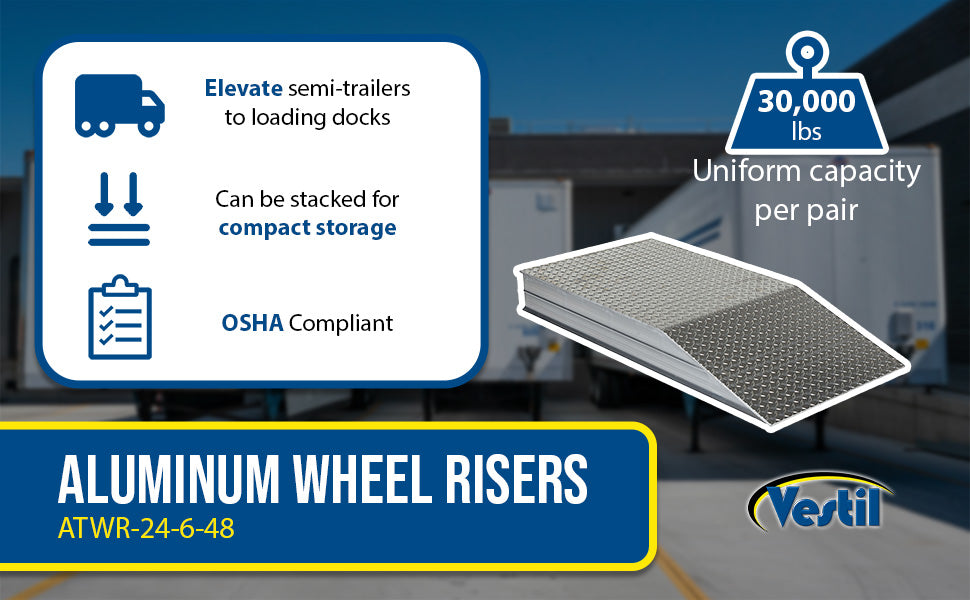 Vestil ATWR-24-12-72 aluminum heavy duty wheel riser feature overview 1