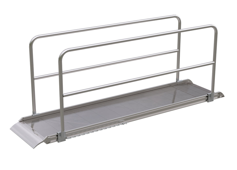 Vestil AWR-28-10A-HR Aluminum Wheel Walk Ramp Overlapping Style with Handrails 120 in. x 28 in. 2,200 lb. Capacity Silver