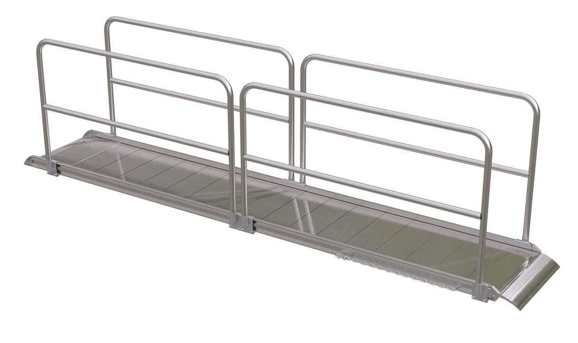 Vestil AWR-28-14A-HR Aluminum Wheel Walk Ramp Overlapping Style with Handrails 168 in. x 28 in. 1,600 lb. Capacity Silver