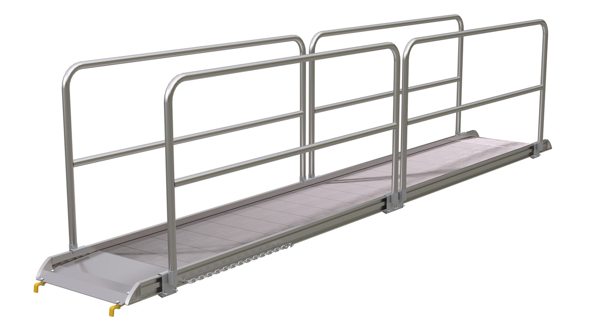 Vestil AWR-28-16B-HR Aluminum Wheel Walk Ramp Steel Hook Style with Handrails 194-5/8 in. x 28 in. 1,000 lb. Capacity Silver