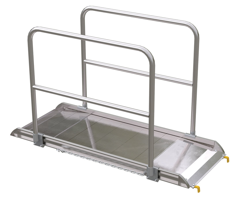 Vestil AWR-28-6B-HR Aluminum Wheel Walk Ramp Steel Hook Style with Handrails 75-7/16 in. x 28 in. 3,000 lb. Capacity Silver