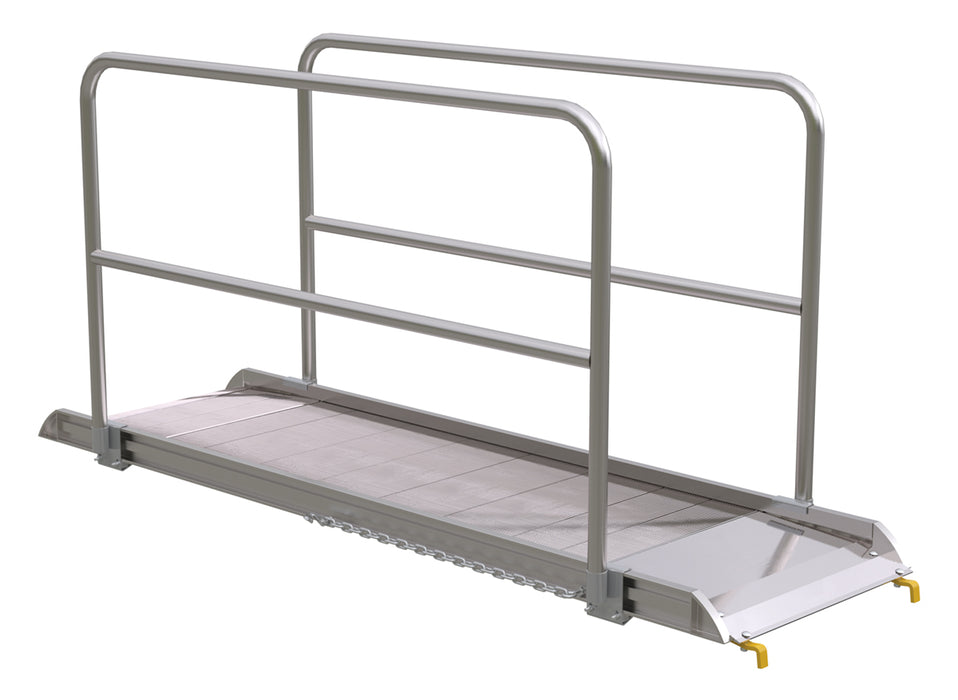 Vestil AWR-28-8B-HR Aluminum Wheel Walk Ramp Steel Hook Style with Handrails 99-1/4 in. x 28 in. 2,500 lb. Capacity Silver